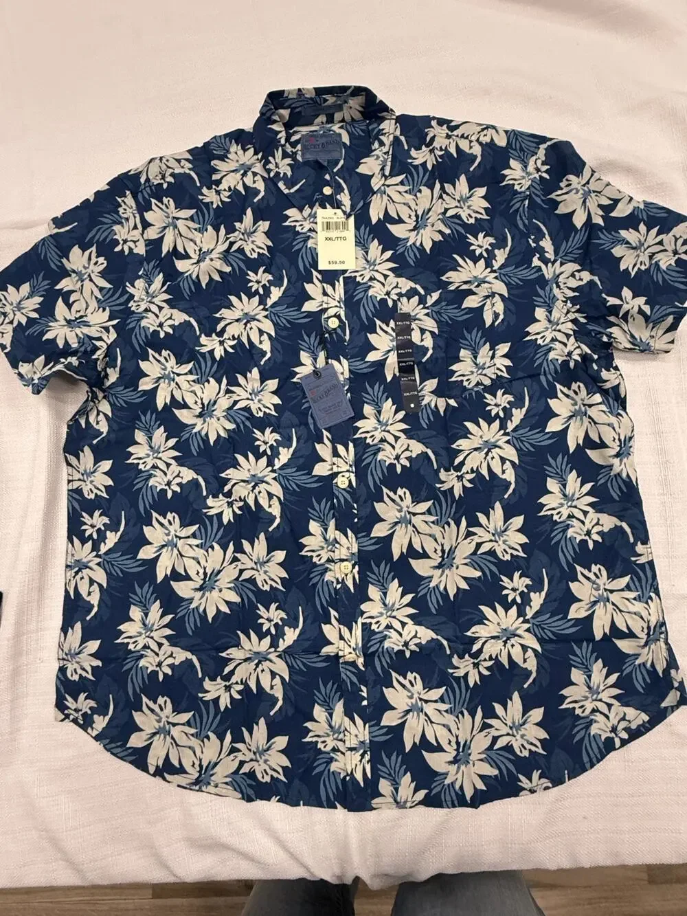 Lucky Brand Mens XXLT Blue Hawaiian Floral Shirt Tropical Button Up NWT Tall